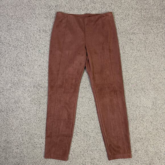 T Tahari Faux Leather Brown Suede Pull On Pants US Women's L - Picture 3 of 9